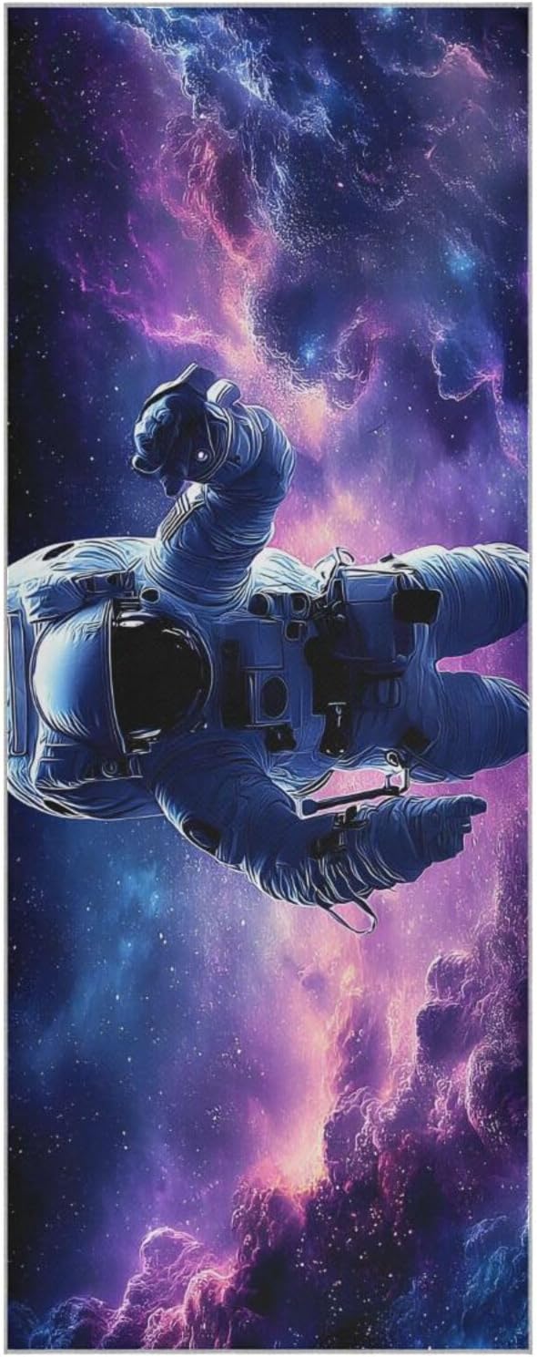 Astronaut Nebula Purple Yoga Mat Towel with Silicone Grip Dot – 73"x27" Non-Slip Sweat Absorbent Microfiber Yoga Towel for Home Gym Studio