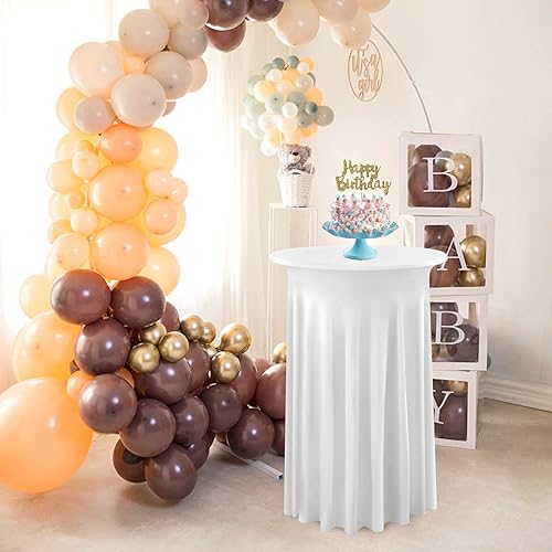 Miniatura 6 de Paquete de 4 manteles redondos blancos de 24 x 43 pulgadas, elásticos, sin arrugas, para cóctel, fiesta, boda, banquete, baby shower, decoración de