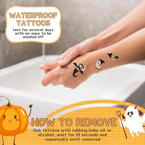 Miniatura 6 de Tatuajes temporales para niños, decoraciones de Halloween brillantes, suministros de recuerdos de fiesta de cumpleaños, tatuajes falsos de