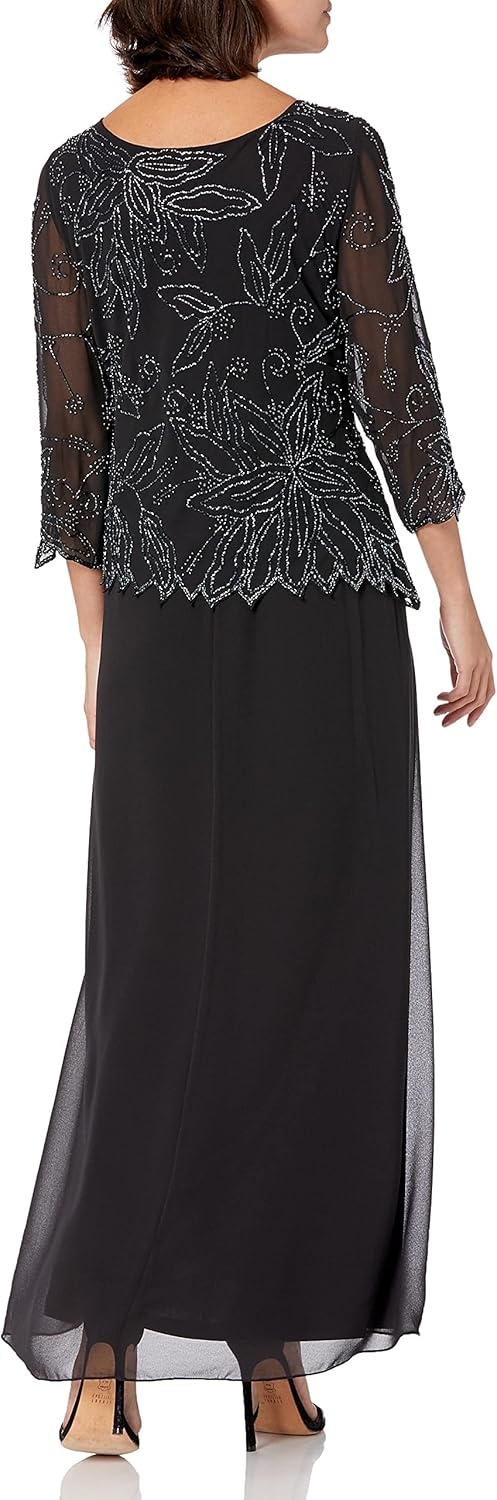 J Kara Women's Petite Floral Beaded Gown
