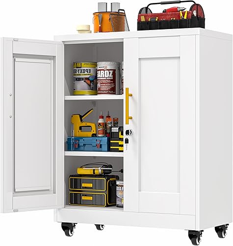 Miniatura 15 de Armario de almacenamiento de metal de 36 pulgadas de alto con cerradura, gabinete de bloqueo con 2 puertas y 2 estantes ajustables, gabinetes de