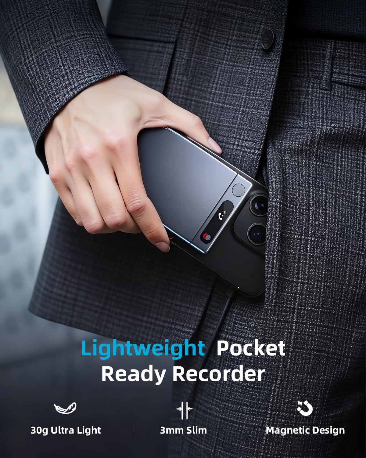 AI Voice Recorder, 64GB Note Voice Recorder with Transcribe, Mind Mapping & AI Summary, Digital Voice Recorder with WiFi, Supports 103 Languages, Audio Recorder for Lectures, Meetings, Calls