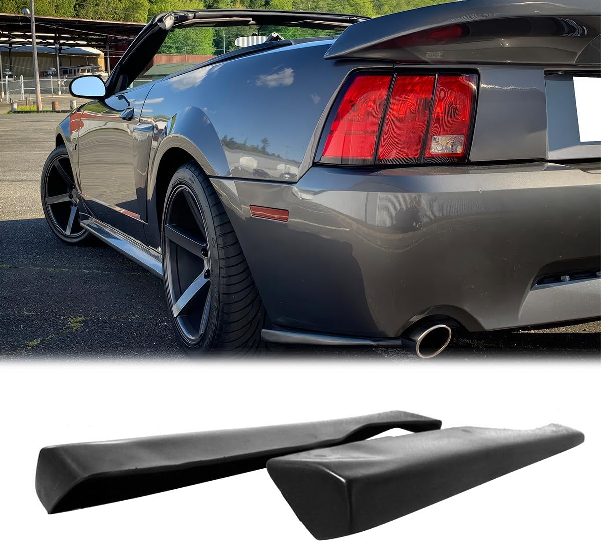 Rear Bumper Lip Aprons, Compatible with 1999-2004 Ford Mustang, MDA Style Flexible Polyurethane(PU) Rear Side Corner Spats Canards Splitter, Unpainted Black