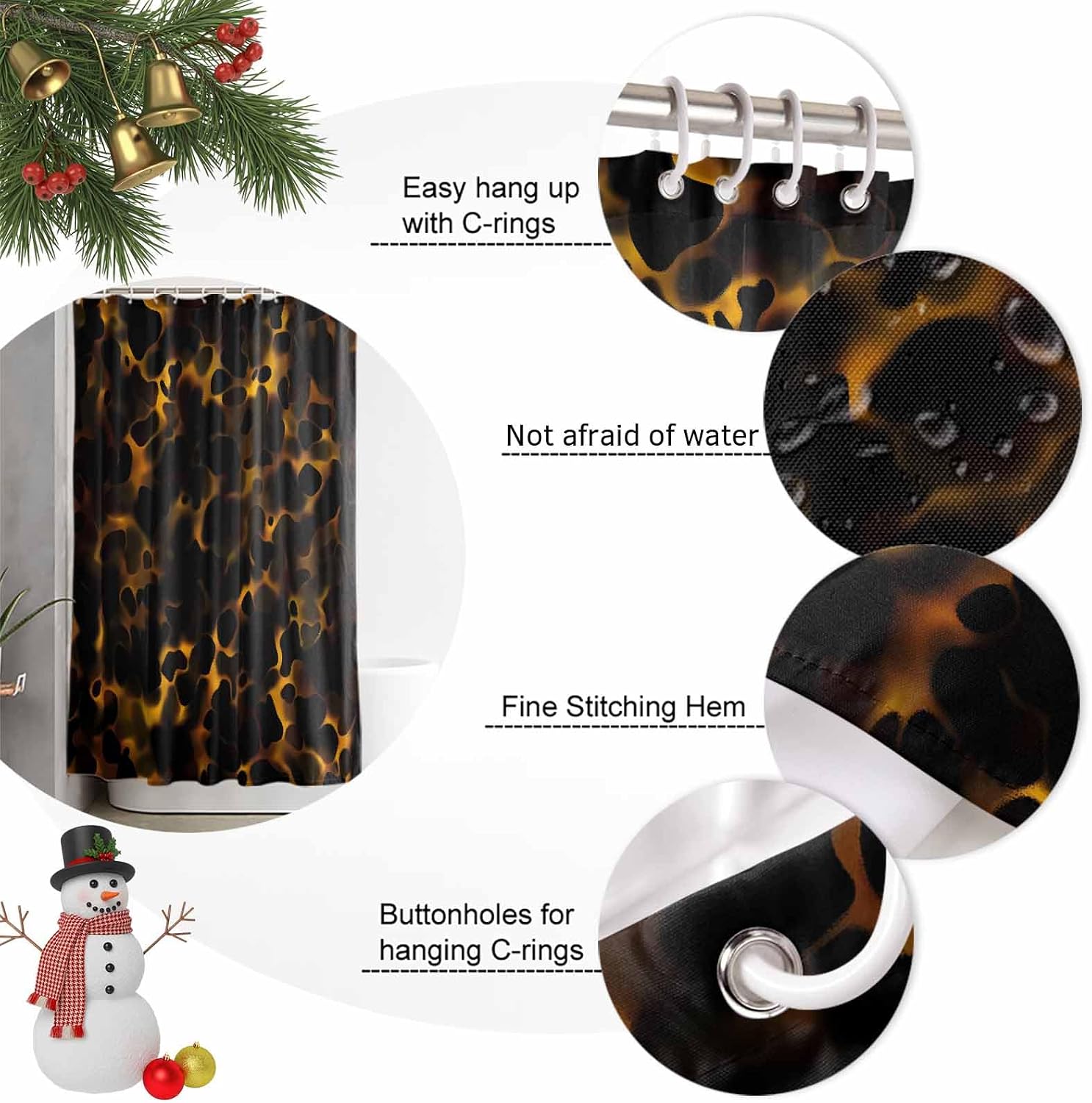 Extra Long Shower Curtain 72x84 Inch, Black Yellow Orange Shower Curtain Waterproof Bathroom Decor, Minimalist Abstract Art Fabric Bath Curtain Set Accessories with Hooks image 5
