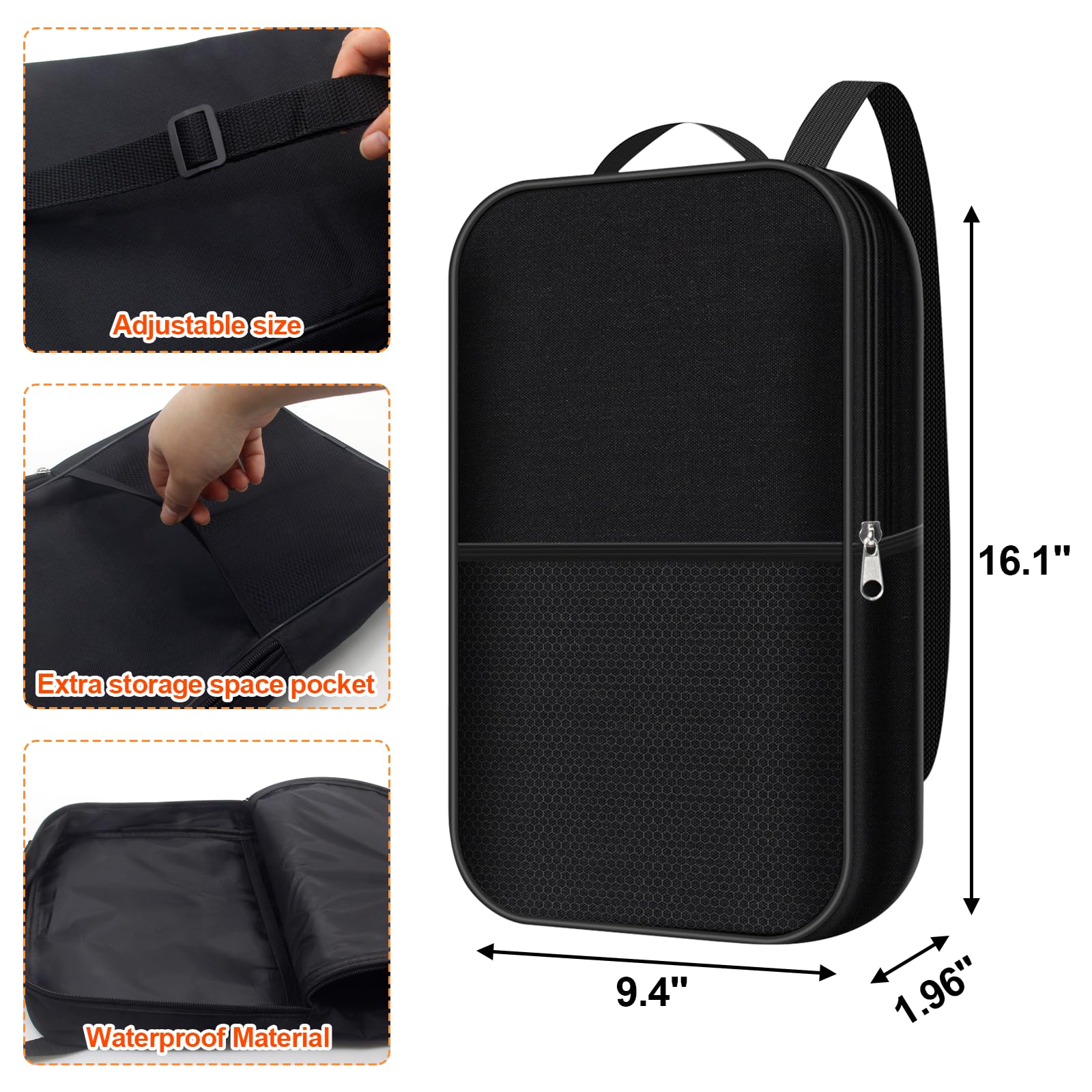 CATOSUM Pickleball Paddle Cover with Pocket, with Extra Storage Space Pocket for Accessories, Fits Store 2 Paddle &4balls, Zipper Closure - Waterproof Material (Black) 3