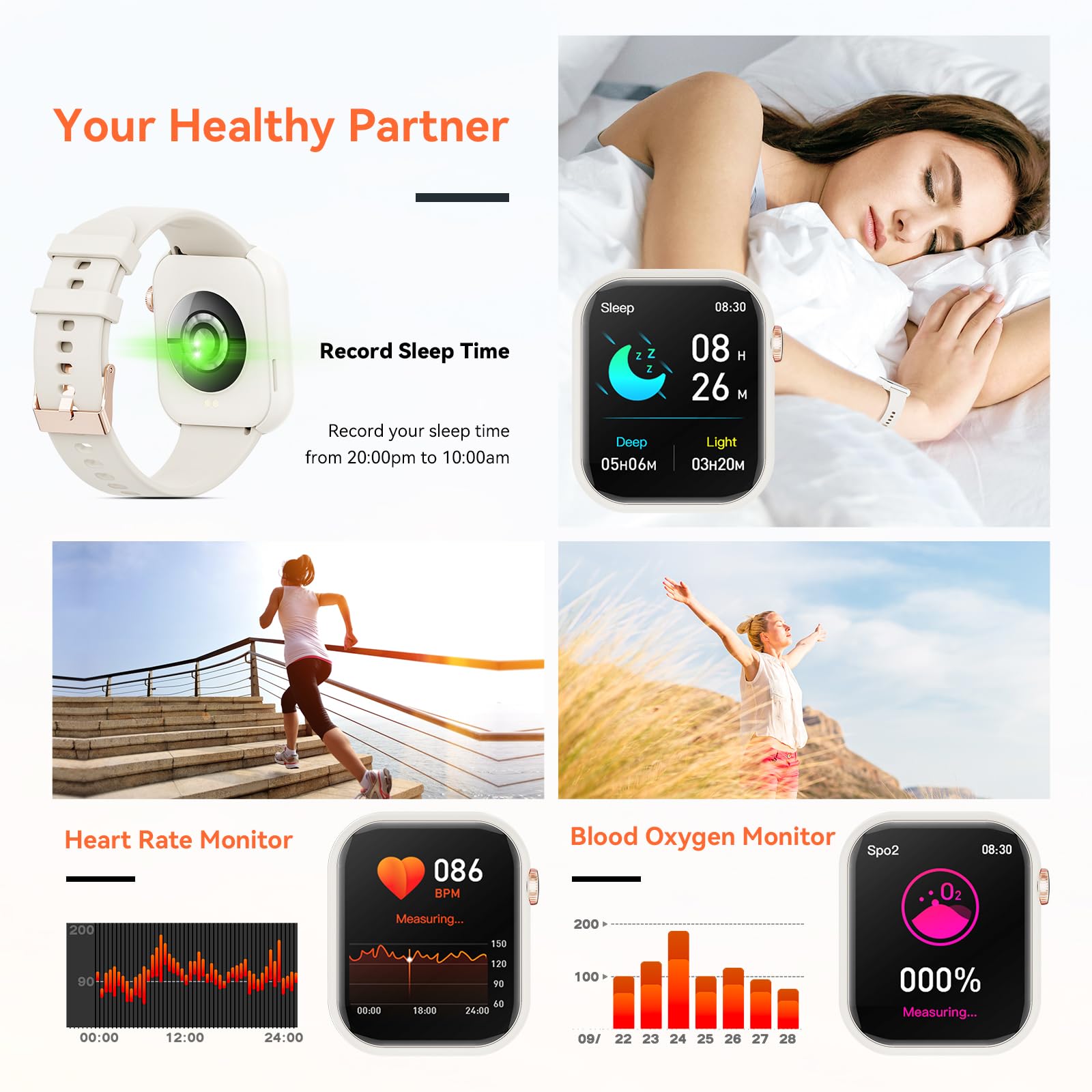 Smartwatch Uomo Donna, 1,85'' Schermo Orologio Smartwatch con Chiamata Bluetooth e Risposta Vivavoce, Smart Watch con Contapassi, Cardiofrequenzimetro da Polso, Orologio Fitness per Android iOS