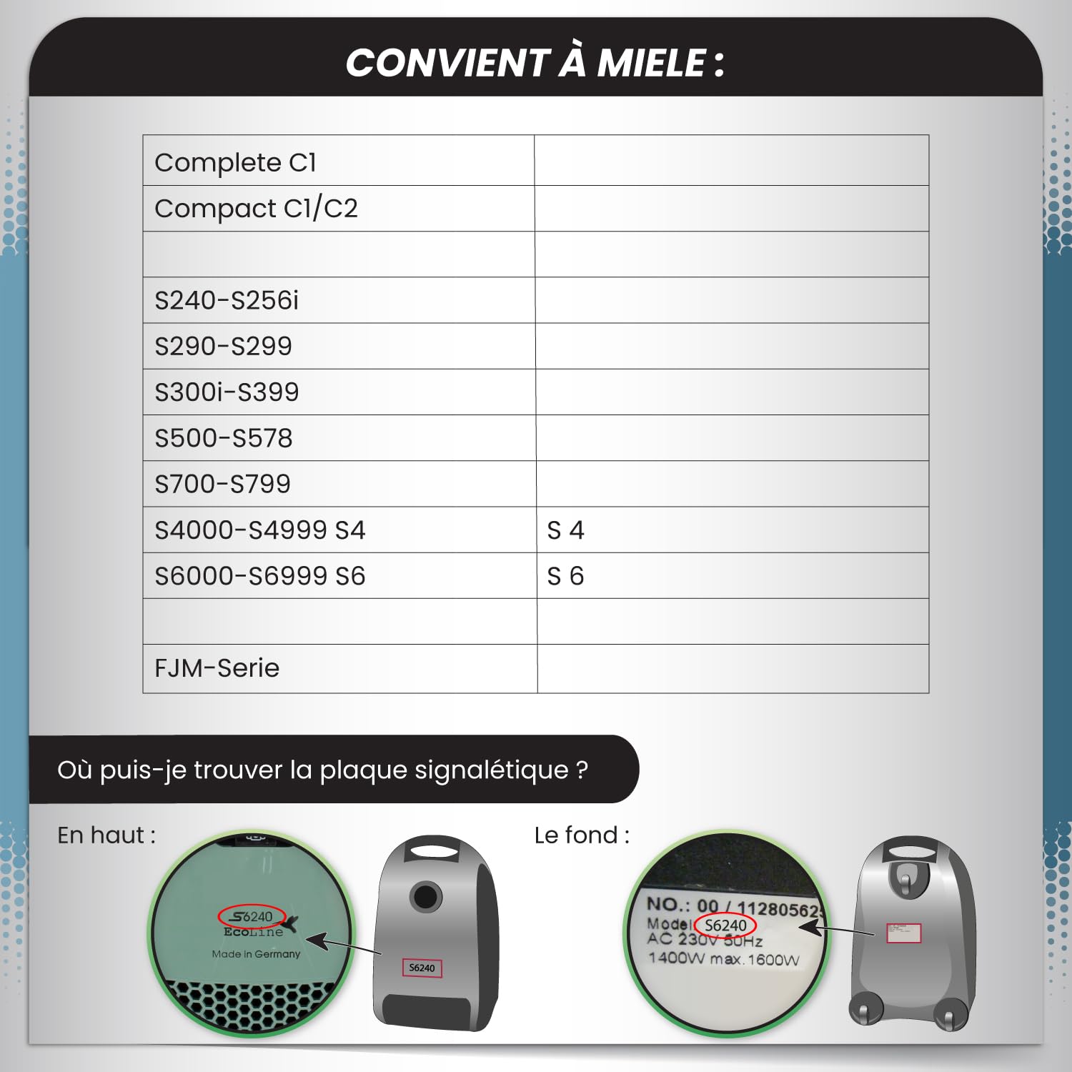 Miele FJM S2 S3 S4 S5 S6 S7 Complete C1 Compact C1 C2 sacs à poussière 16 pièces avec 8 filtres autobloquants MAXI BOX
