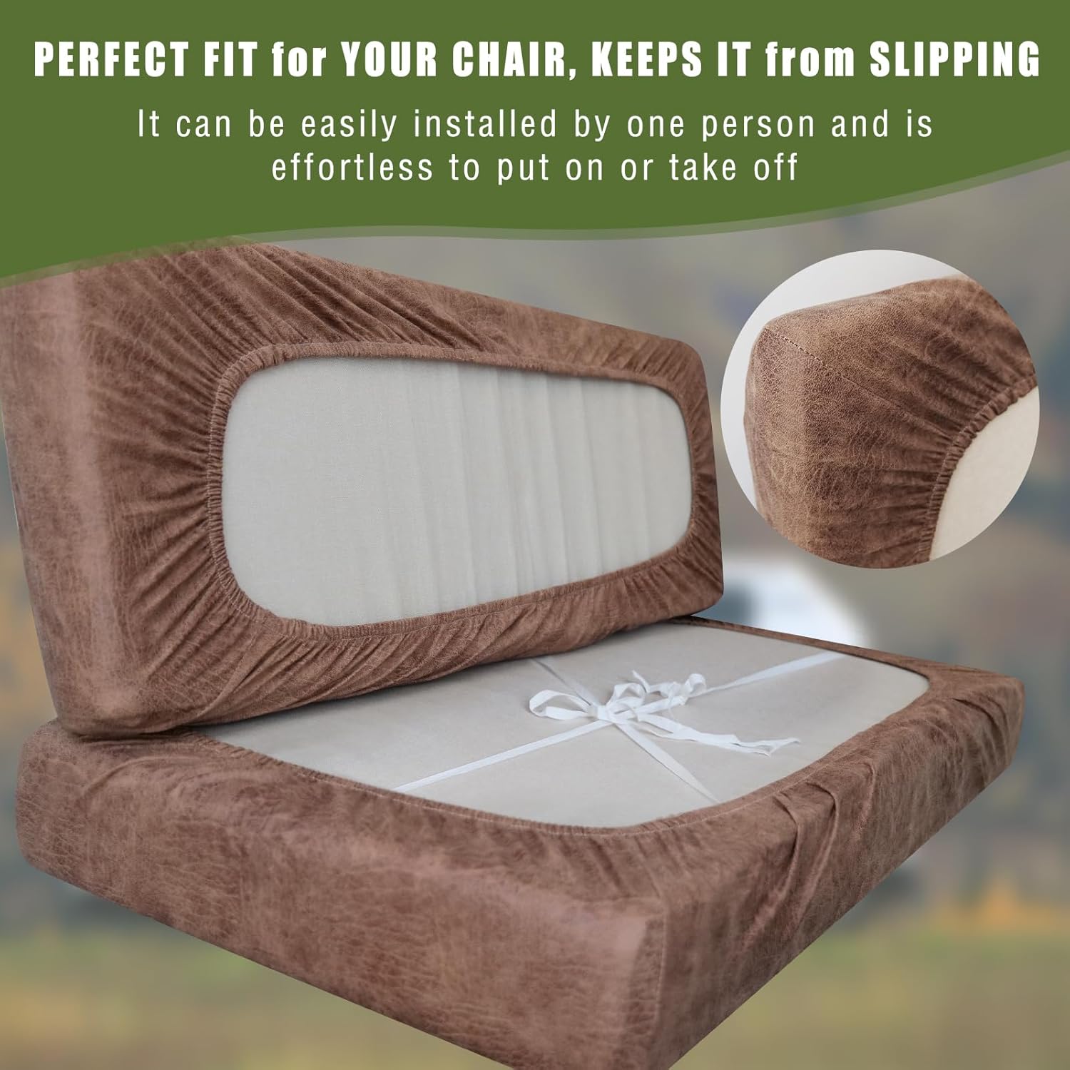 4PCS Leather Look RV Dinette Cushion Covers, Stretchable Camper Cushion Covers Washable Rv Seat Covers Furniture Protector Rv Covers with 2 Brown Backrest Cover & 2 Bench Cover