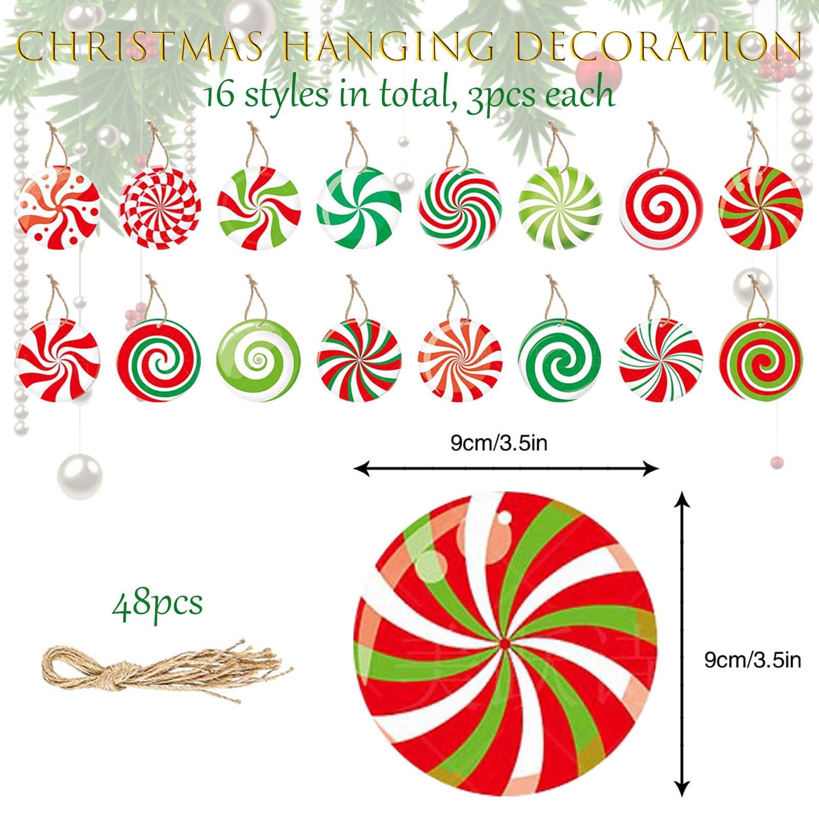 TYXHXTF 48Pcs Christmas Candy Hanging Ornaments with String, Mini Christmas Pendant Set for Tree DIY Home Courtyard Decorations Party - Image 2