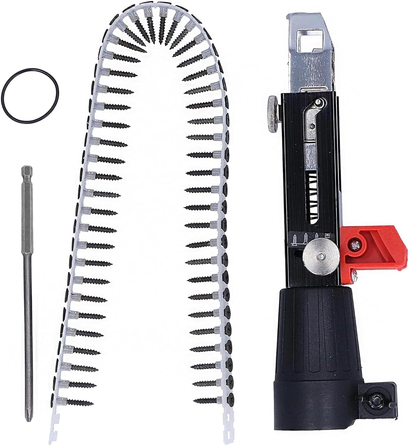 Automatic Chain Nail Gun Adapter for Electric Drill | Collated Screw Auto-Feed Nailing Head | Heavy-Duty Drywall & Woodworking Nail Gun Attachment with 50 Chain Nails