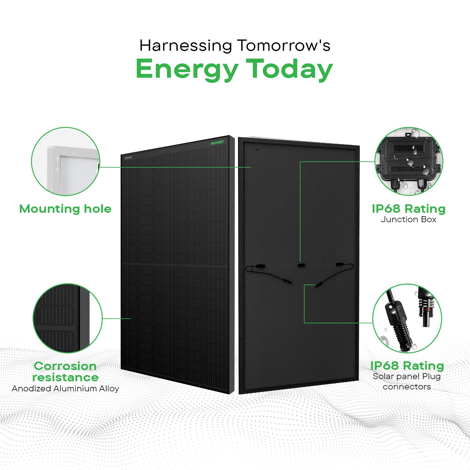 WAAREE 365 Watt Black & Blue Mono PERC Solar Panel –100 Half-Cut Cells, 24V Module | WAAREE Premium Panel for Rooftop, Commercial, Balcony & Hybrid Solar Setups | 30-Year Output Warranty | Pack of 1 - Image 2 thumbnail