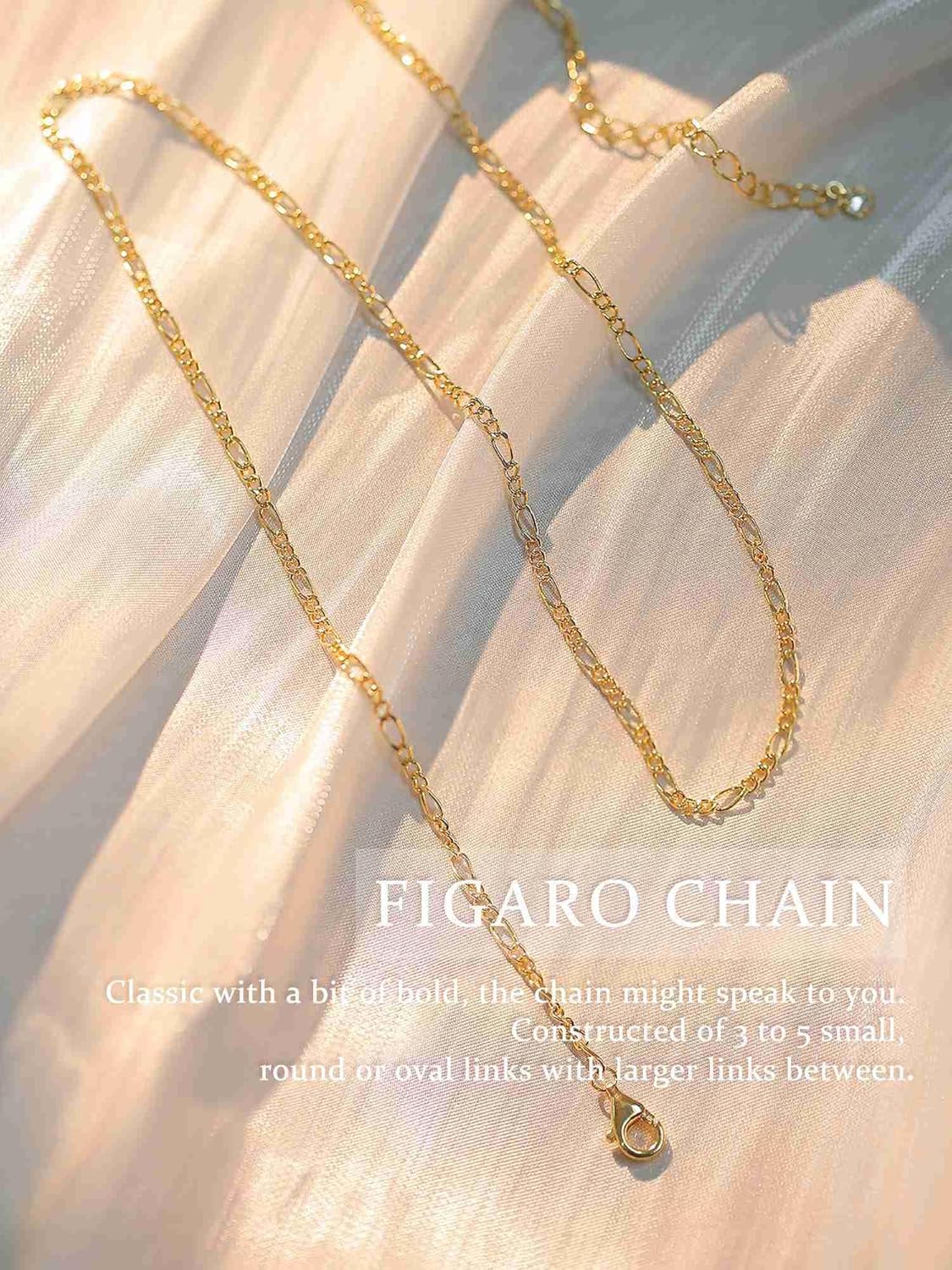 Krfy 14K Gold Plated Chain Necklace for Women Trendy - 925 Sterling Silver Clasp Dainty Choker Necklace 14/16/18/20 inch Thin Simple Box Figaro Chain Herringbone Necklace Jewelry for Women - Image 2