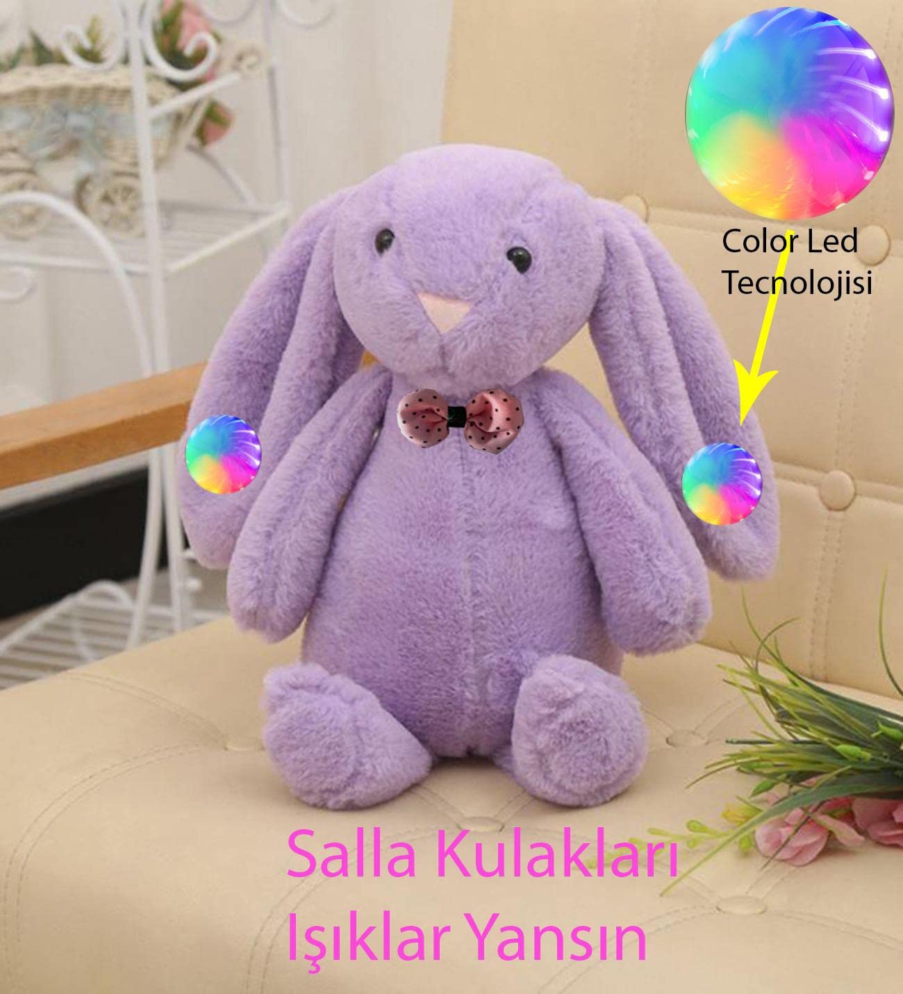 LED Işıklı Uyku Arkadaşı Uzun Kulak Bunny Peluş Tavşan 65cm…