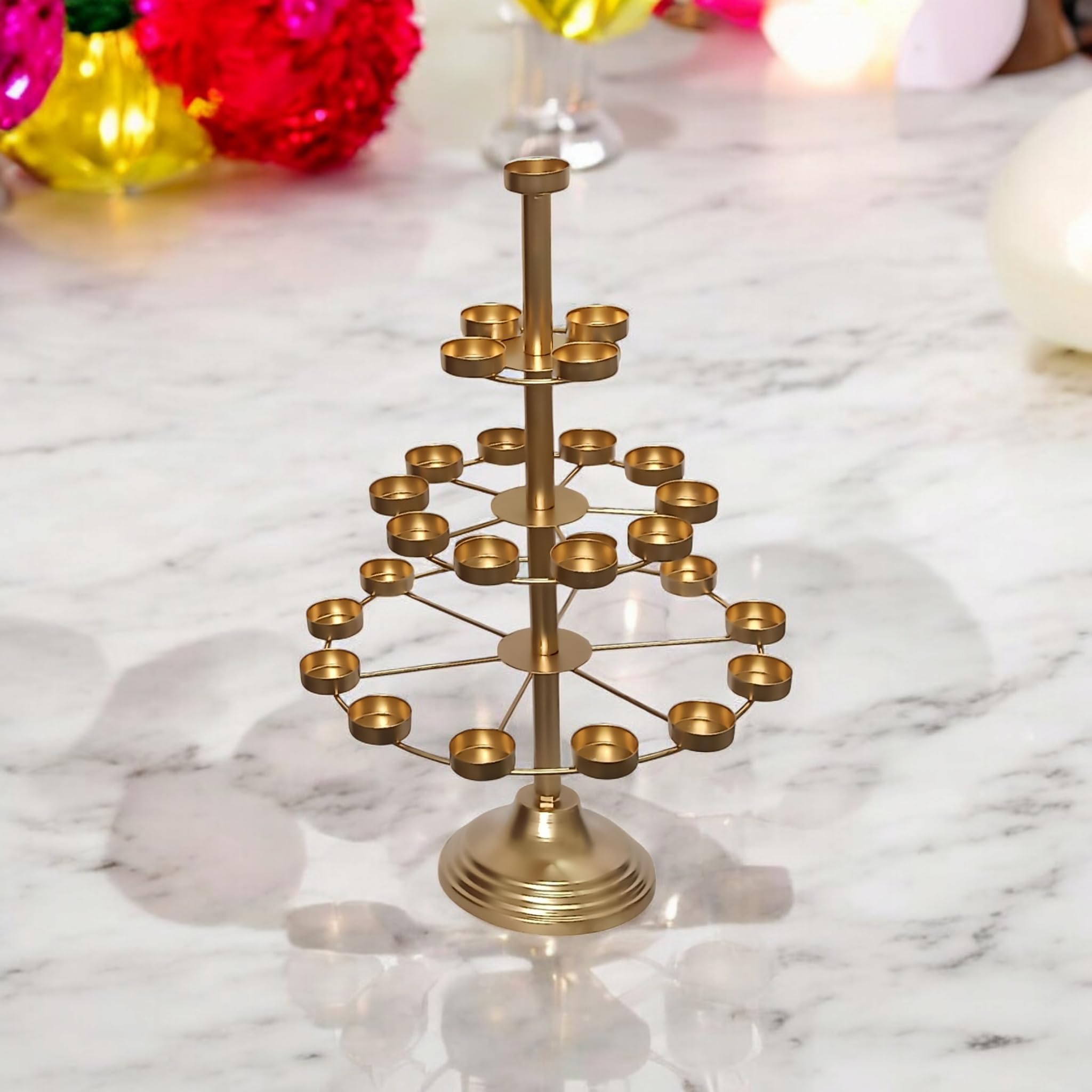 Bystreeta artisans Metal Multilayer 3 Layer TeaLight Candle Holder Stand, 27 Cups, 50 cm Height,Golden Centerpiece for Diwali Christmas Wedding Party Decor-image-4