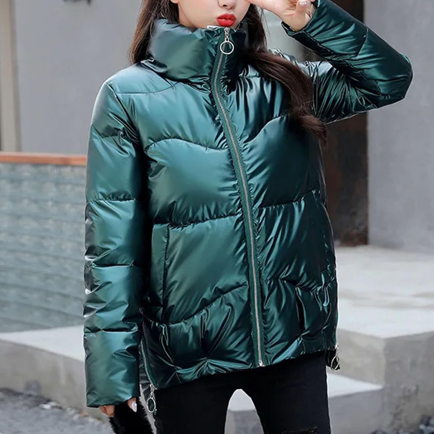 Glossy Winter Down Cotton Padded Jacket For Women Thick Bright Short Shiny Jacket Cotton Parkas Outwear