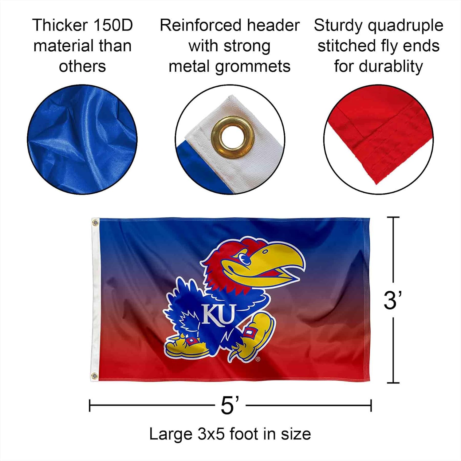 Kansas KU Jayhawks Two Tone Gradient Flag - Image 2