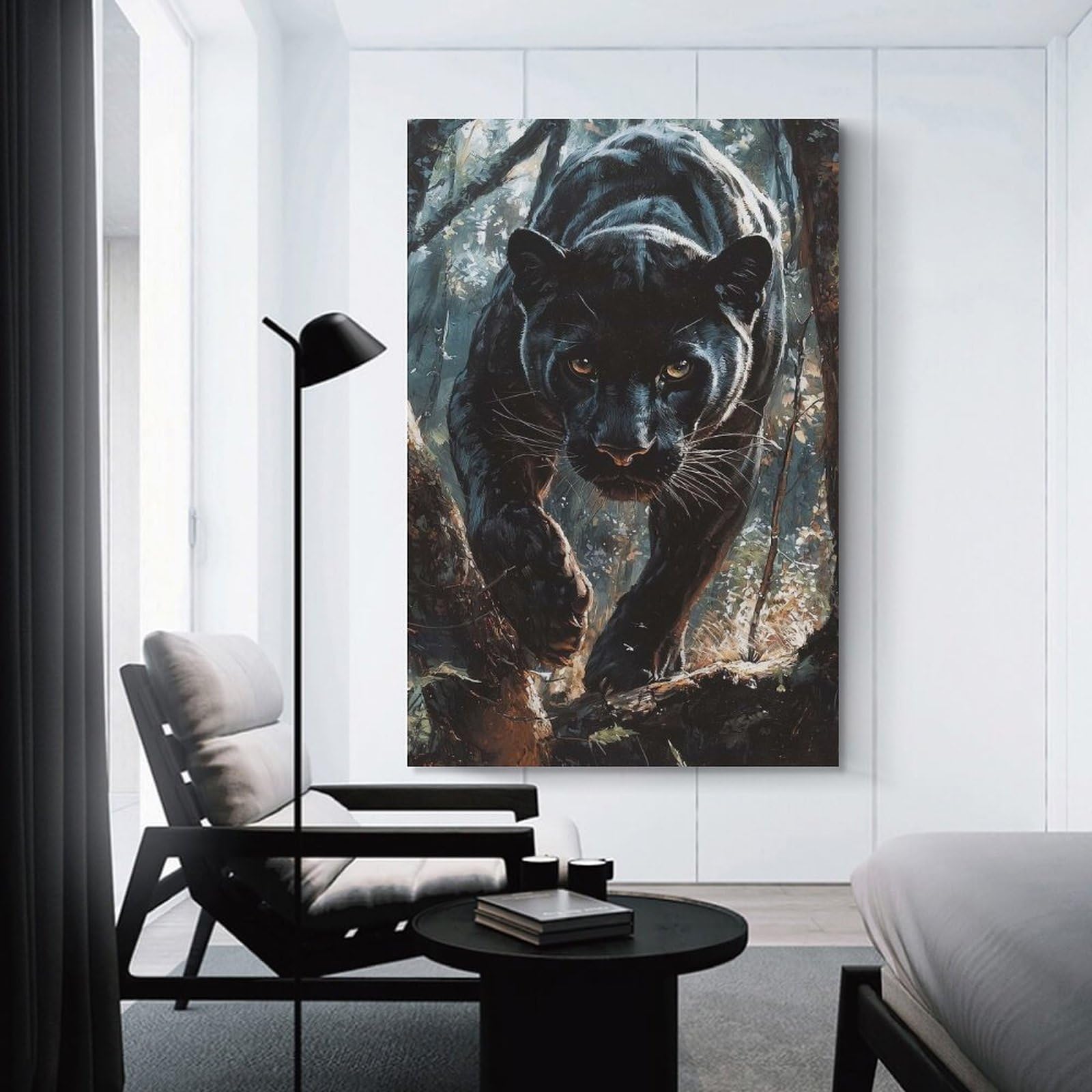 Junmoney Black Panther in Forest Hanging Wall Art, 20x30inch(50x75cm), for Gallery Wall Decor And Room Displays, Home Wall Art for Statement Displays