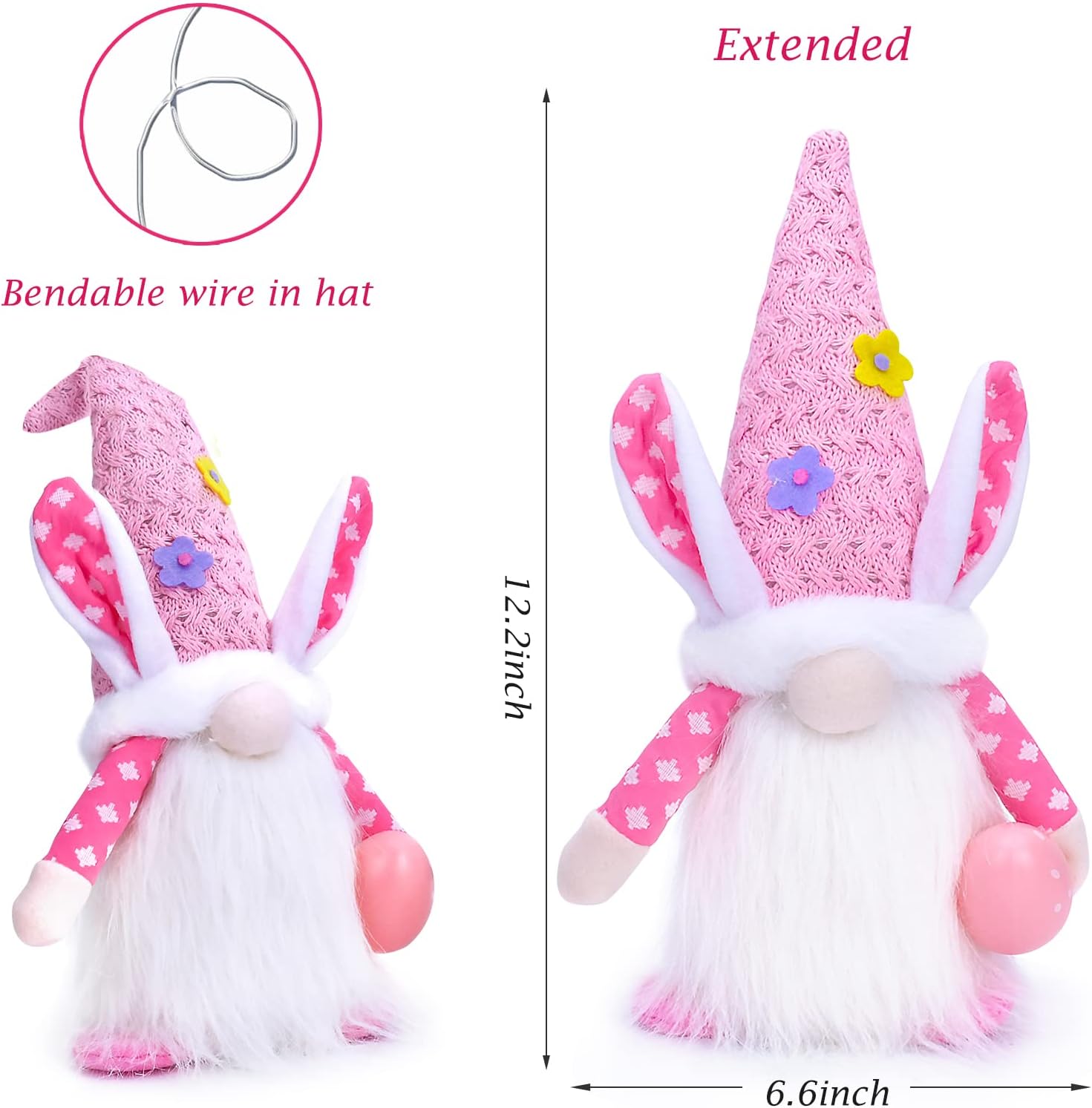 Easter Gnomes Decorations, 2Pcs Bunny Gnomes Plush with LED Light, Spring Easter Day Home Table Decor Ornaments for Easter Holiday Party