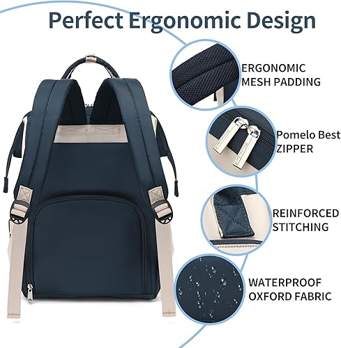 Miniatura 3 de Pomelo Best Mochila para pañales elegante impermeable multifuncional bolsa de bebé grande con cambiador y correas para cochecito, Azul