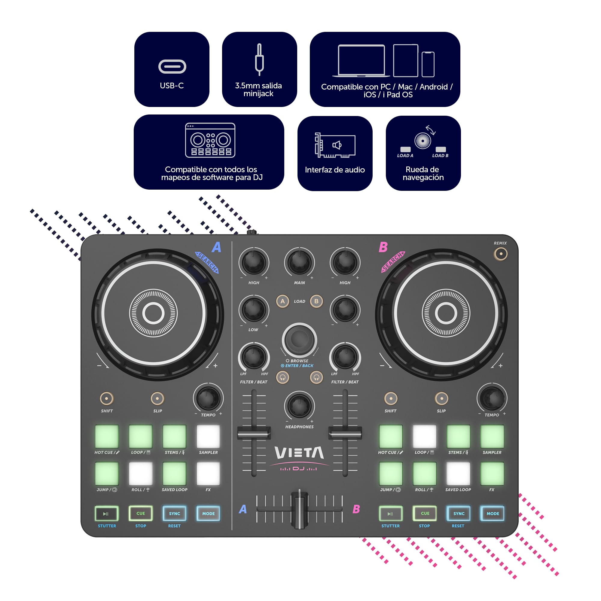 Image secondaire de Table de Mixage DJ Bluetooth Vieta Pro avec Lumières RVB et Interface Audio