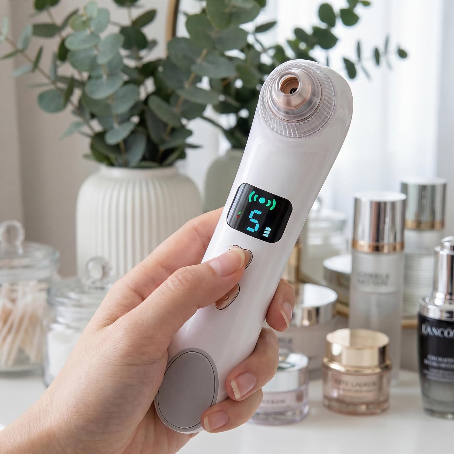 Elitzia Blackhead Remover with Camera 20x Magnification Pore Vacuum for Face 5-Level Suction & 3-Level Heating USB Rechargeable Pore Cleaner with 6 Suction Heads for Nose & Face ETM205