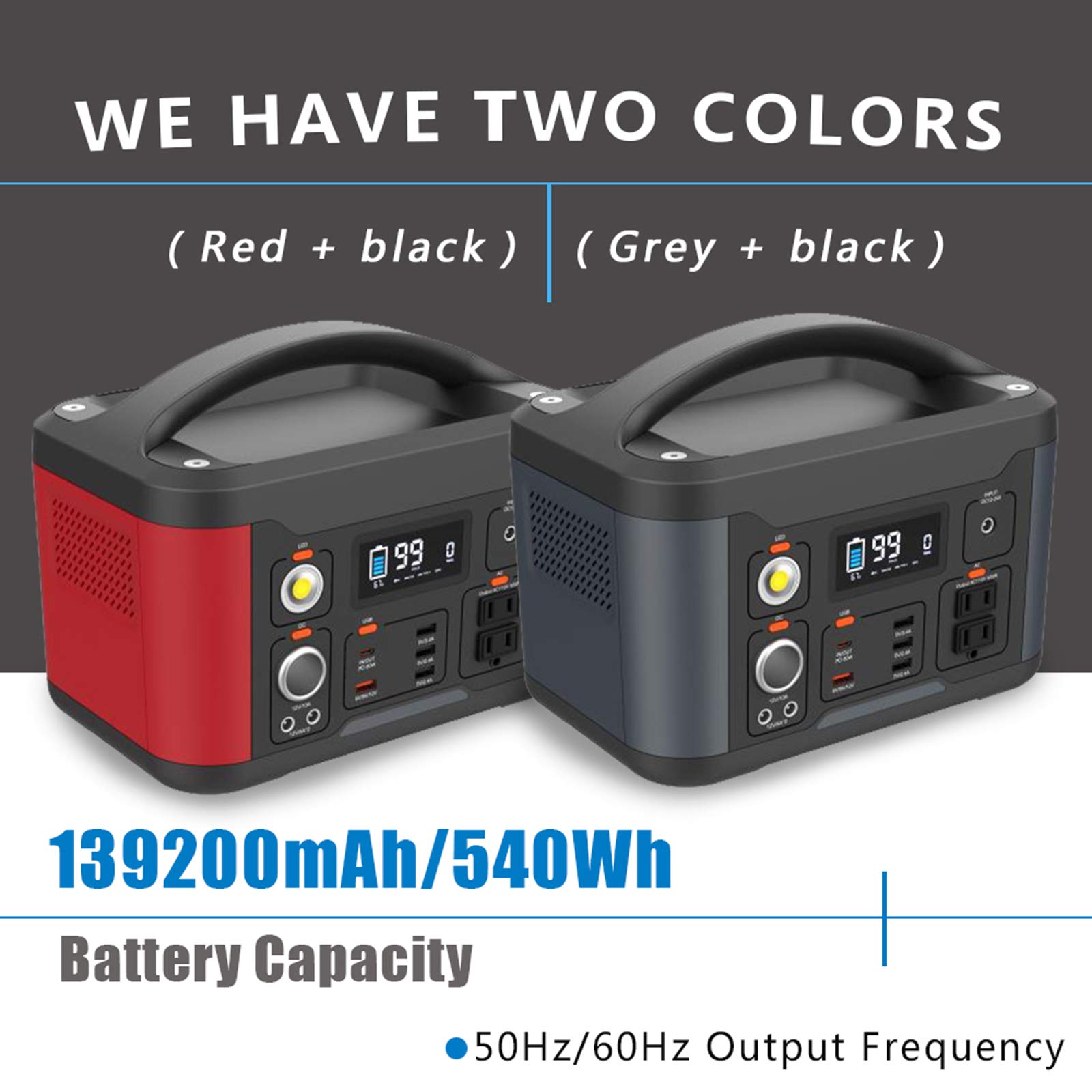 139200Mah 540Wh Power Station - Alimentatore di Emergenza Portatile di Backup con Torcia A LED per Campeggio, Casa, CPAP, Viaggi, All'aperto