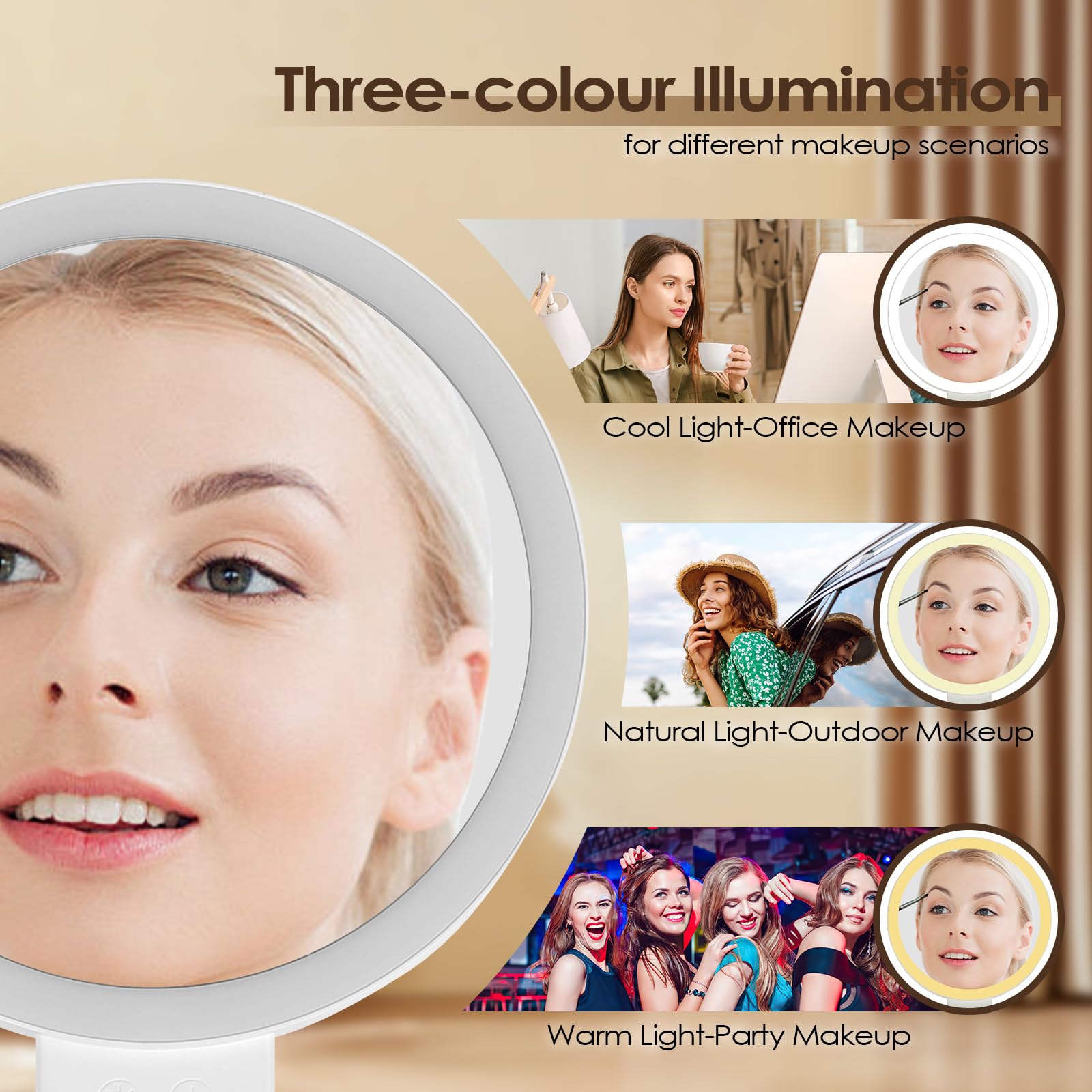 Cuteefun Specchio Ingranditore 20X con Luce, Doppio Lato Luce Su Specchio per Trucco, Luminosità Regolabile, Specchio da Tavolo Pieghevole Ricaricabile per Camera da Letto, Tavolo di Vanità, Viaggio