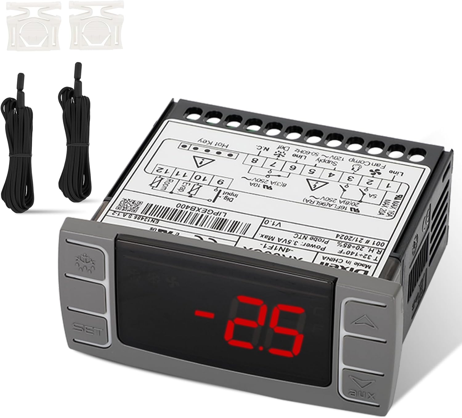 for Dixell XR06CX-4N1F1 Temperature Controllers, Programmable Digital Thermostat with Sensor Probe Fit for 120V 50-60hz Commercial Refrigerators/Freezer (Includes Mounting Hardware)