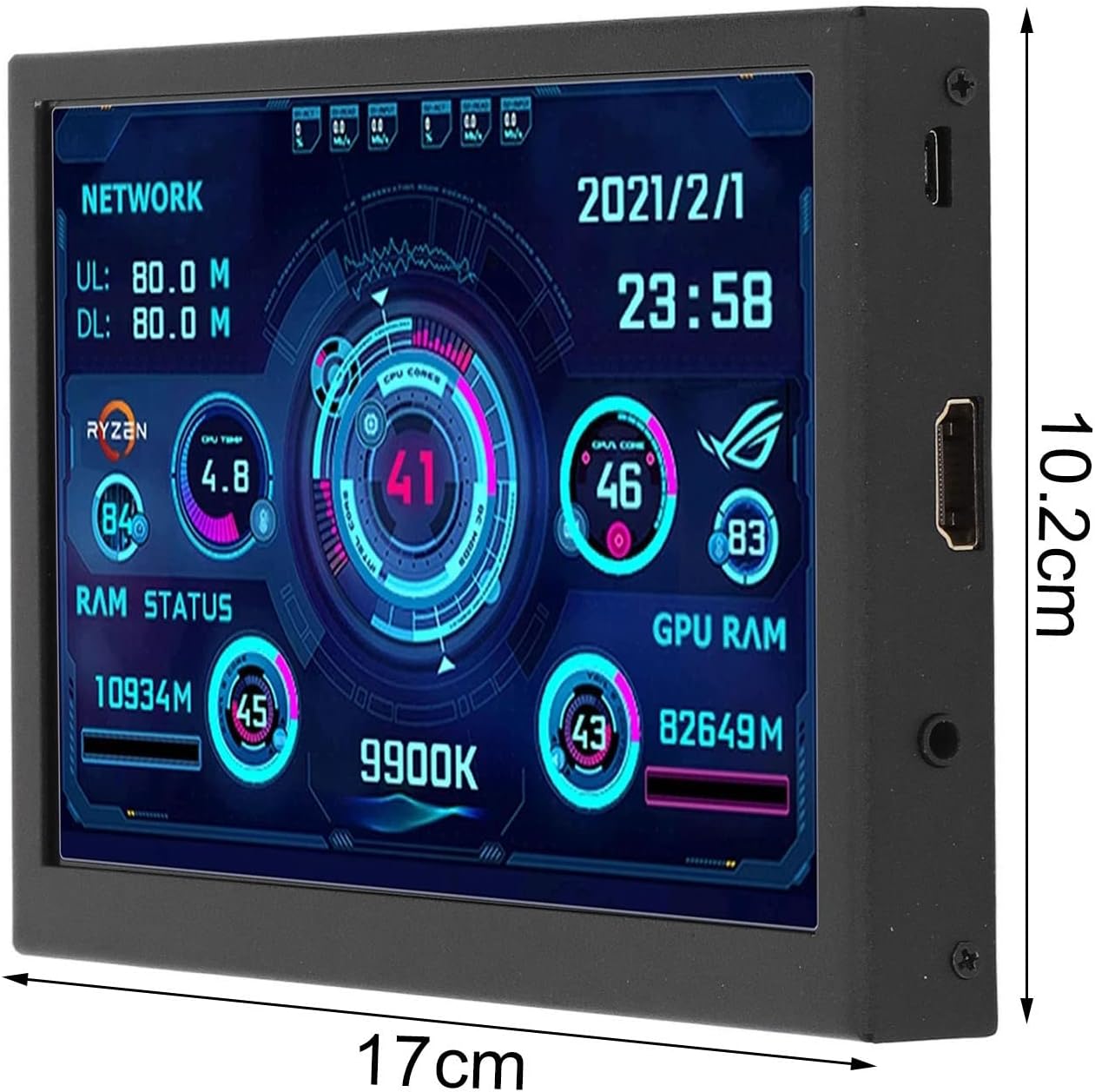 7in Computer Secondary Display Screen, HD Screen for PC Laptop, Definition Accessory with USB Cable, Eye Stepless Brightness for Home