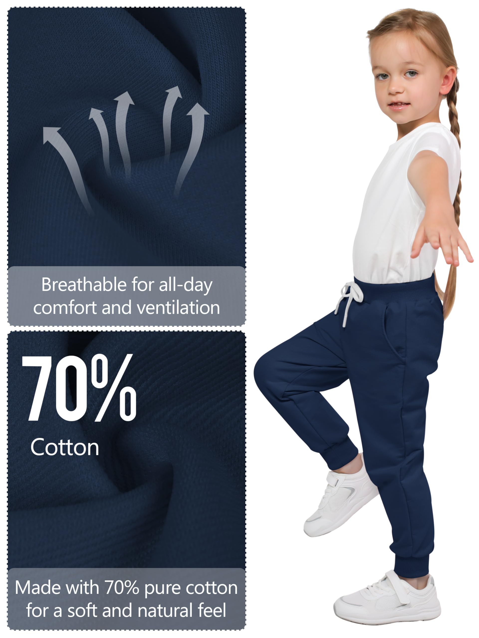 Resinta Confezione da 4 pantaloni sportivi per ragazze e bambini, pantaloni da jogging attivi per ragazze, casual, con tasche con coulisse