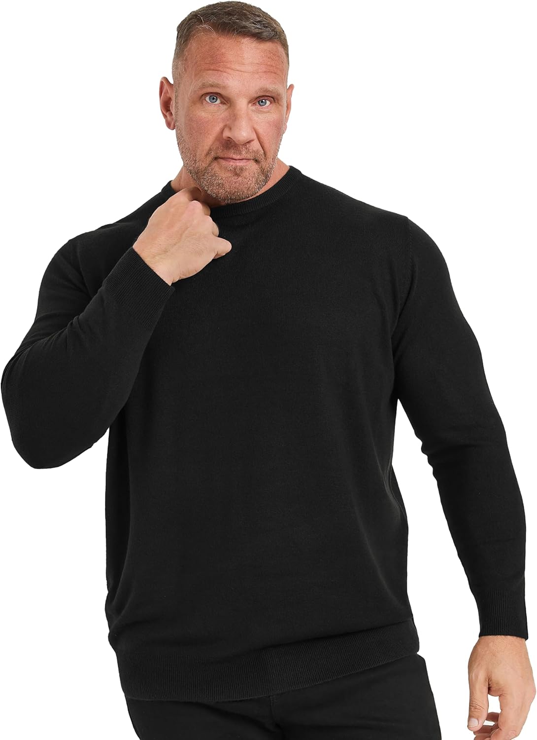 BadRhino Big & Tall Men's Crew Neck Knitted Sweater Pullover Black