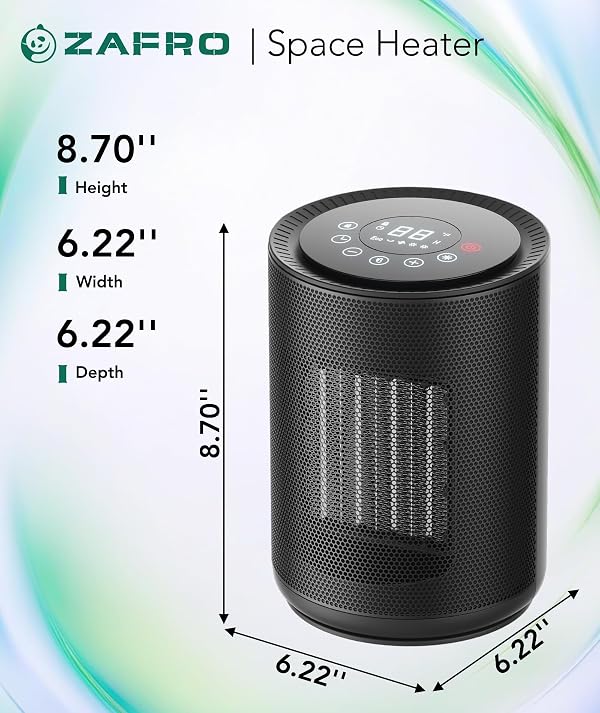 ZAFRO Space Heater for Indoor Use, Portable Electric Heaters with Digital Display and Remote, 2025 Upgraded, 24H Timer, 5 Mode, Thermostat, 1500W PTC Ceramic Fast Heat Safety for Home Office Bedroom by ZAFRO - Image 6