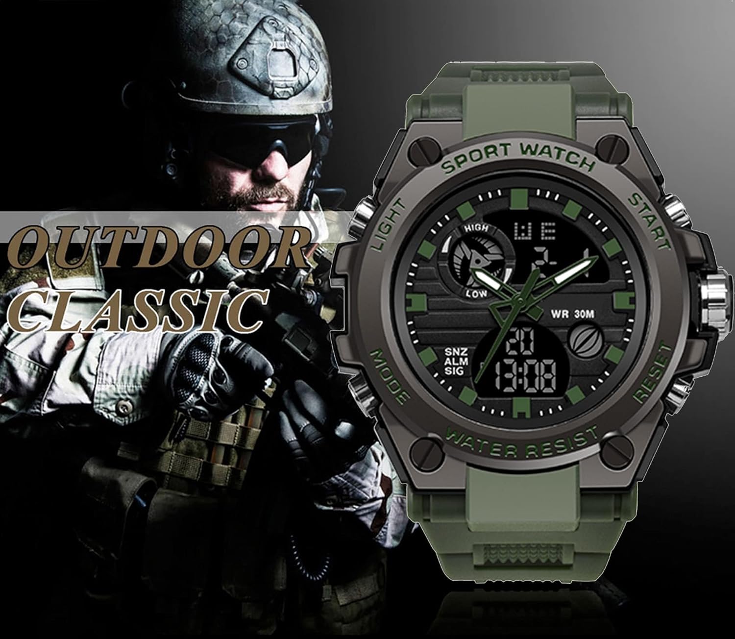 Military Watches for Men, Azonee Large Face Army Watch, Waterproof Tactical Watches Men Army Digital Sports Outdoor Stopwatch LED Survival Tough Electronic Alarm Clock Black Gold Wrist Watch 2026 - view 1