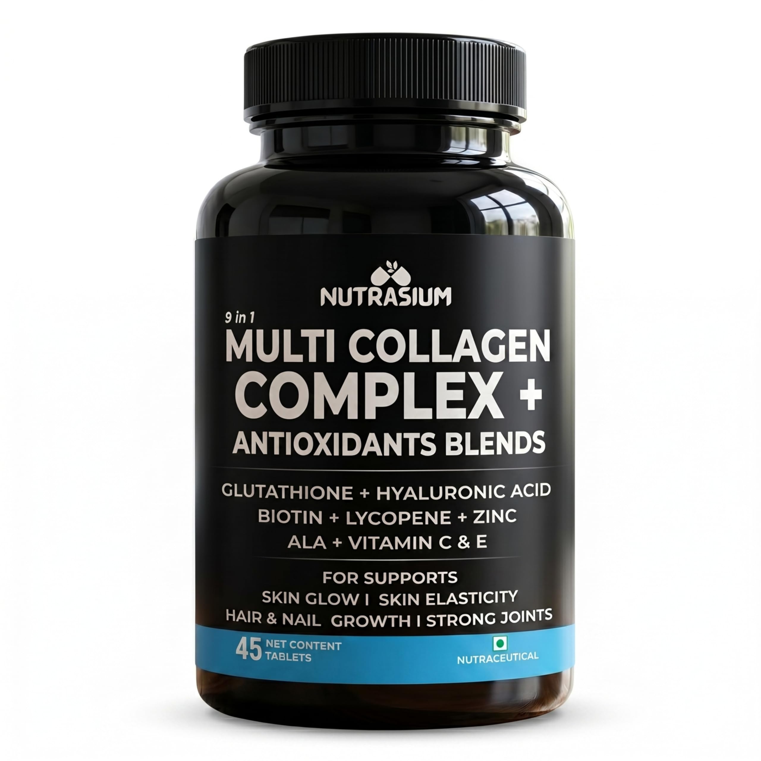 Nutrasium Multi Collagen With Glutathione For Skin Radiance, Whitening, Skin Firmness & Glow Added Hyluronic acid & Vitamin C & E | 45 Veg Tablets-image-15