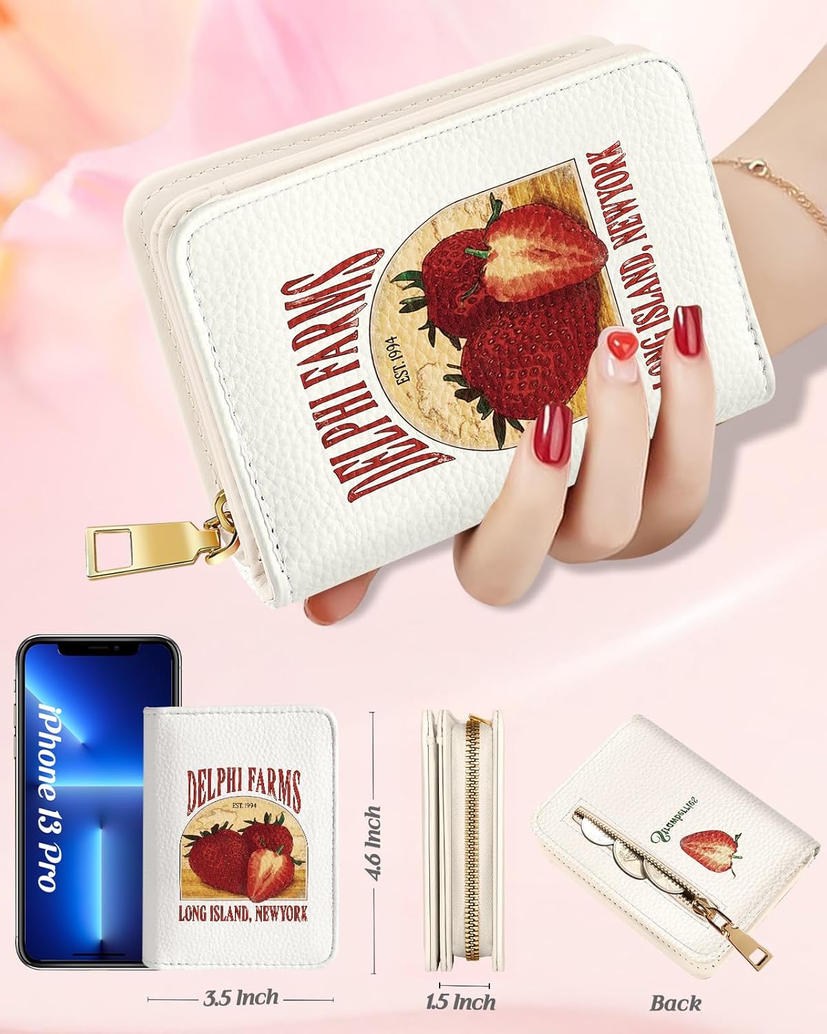 Bistup Credit Card Holder Wallet for Women - Cute Leather Ladies Teen Girls Female Cardholder Wallets Accordion Purse Small Medium Aesthetic Strawberry Print Unique Modern Rfid Zipper Around - Image 2