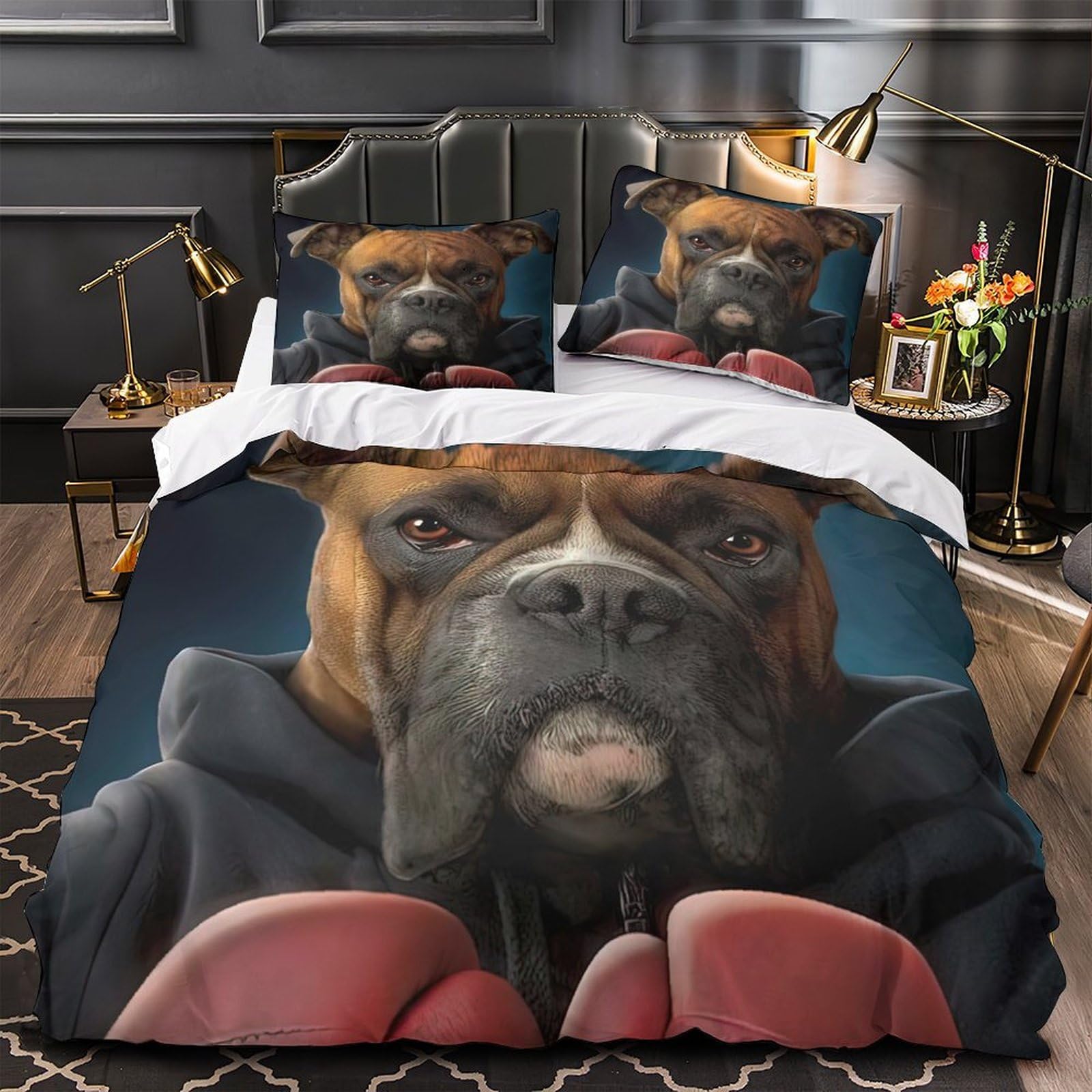 MMDASBVPE Boxer Dog Portrait Quilt Cover 3D Print Ultra Soft 3PCs Bed Linen Hidden Zipper realistic Animal Duvet Cover Luxury Breathable for Adults Teens Women Kids Girls Boys Youth King（220x240cm）