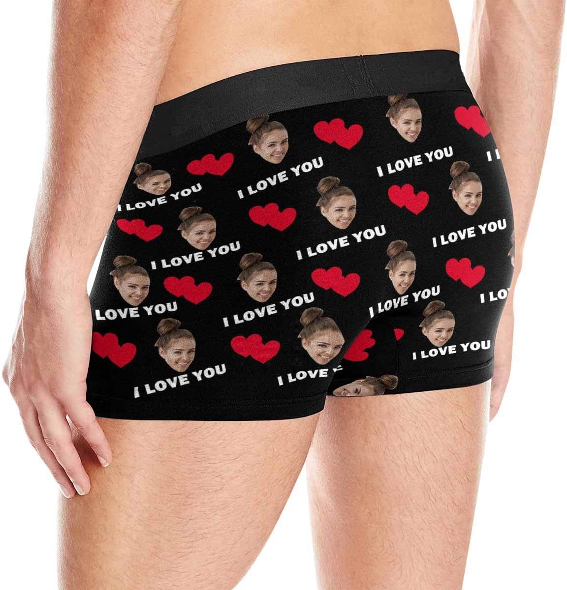 Custom Men's Funny Face I Love You Valentines Boxer Shorts Novelty Briefs Underpants Printed with Photo (XS-XXXL)