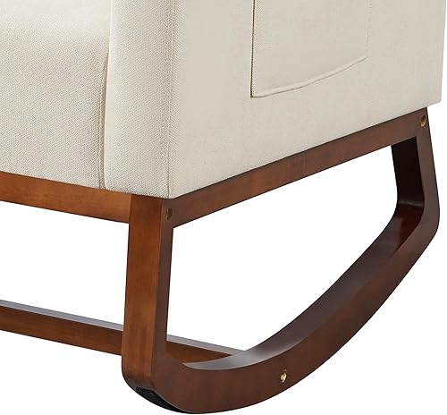 Miniatura 17 de Topeakmart Mecedora tapizada para guardería, moderna con patas de madera, bolsillo lateral, sillón mecedor para guardería, sala de estar,