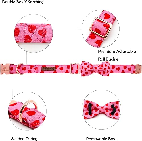 Miniatura 2 de Lionheart glory Collar de lazo para perro para el día de San Valentín, collar de perro para perros grandes, collares de perro con corazones con