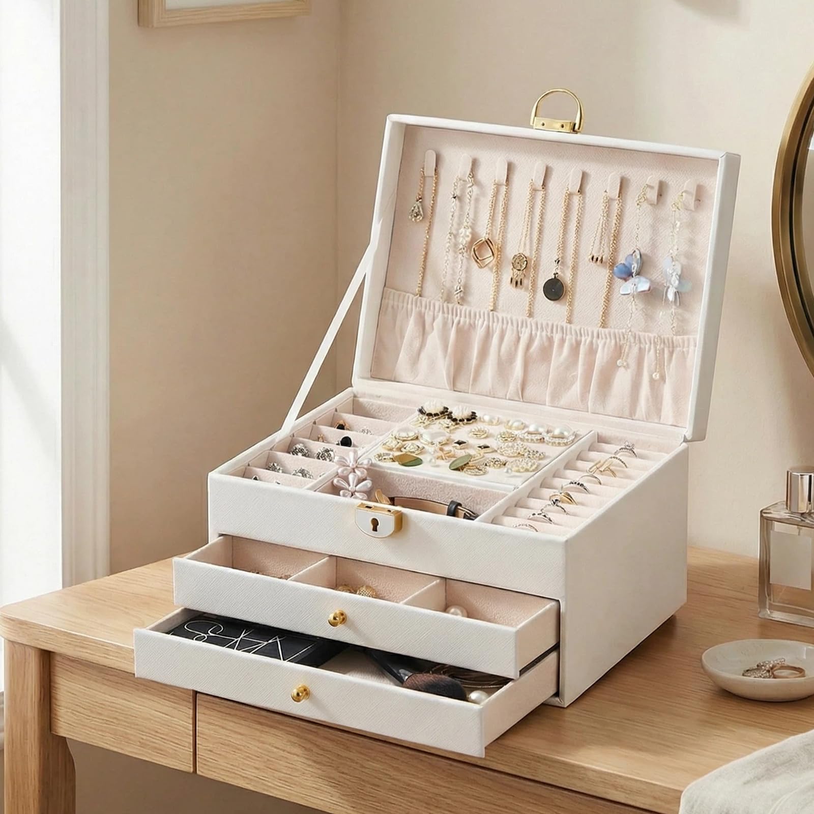 3 Layer Jewelry Box Jewelry Holder Organizer with Jewelry Organizer Drawer Large Jewelry Boxes Organizer with Velvet Earring