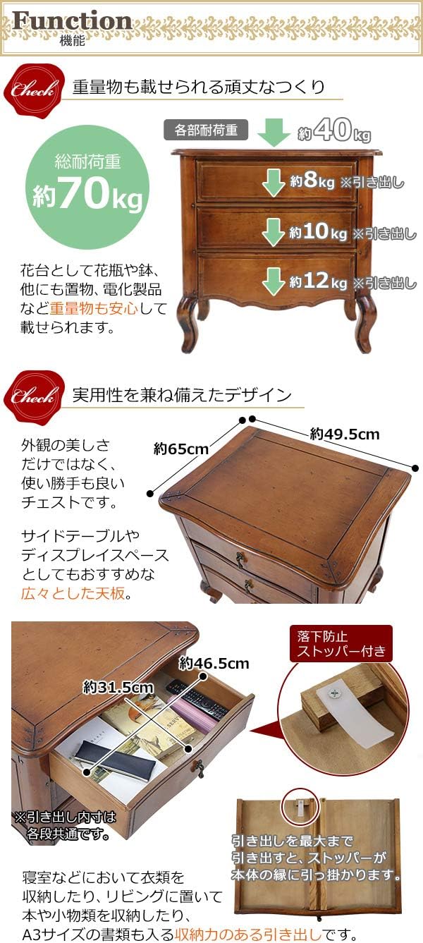 Xehetasuna view of drawer handles, fabric lining, and fall prevention stopper mechanism.