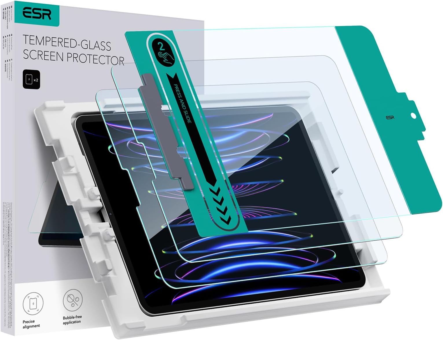 ESR 2 Pack for iPad Pro 11 inch Screen Protector, iPad Air 5/4th Generation Screen Protector, Tempered-Glass Screen Guard Film with Easy Application Tray, Scratch Resistant, HD Clarity