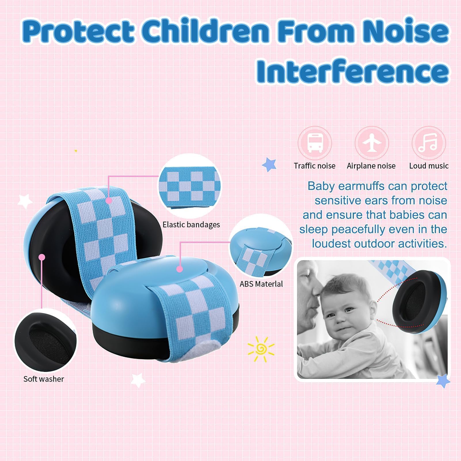 Paraorecchie Neonato, Protezione Dell'udito Regolabile Per Bambini, Insonorizzate Adatte Per Bambini Dai 3 Mesi Ai 2 Anni (Blu)