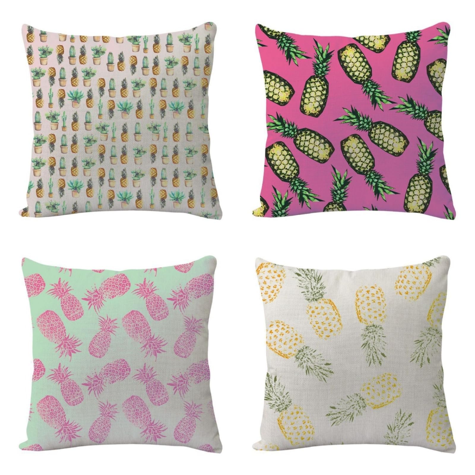 Wazylphin Cushion Covers Pink Gold Pillow Cases 4 Packs Cotton and Linen Cushions with Covers Included Zipper Sofa Cushions Soft Pillowcase Living Room Pillow Cover Bedroom Cushion Cover 45x45cm