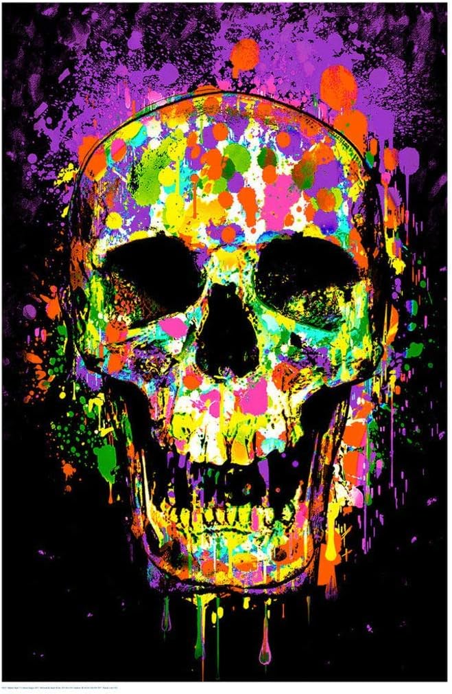 Studio B Splatter Skull - Non-Flocked - Blacklight Reactive Poster - 24" x 36"