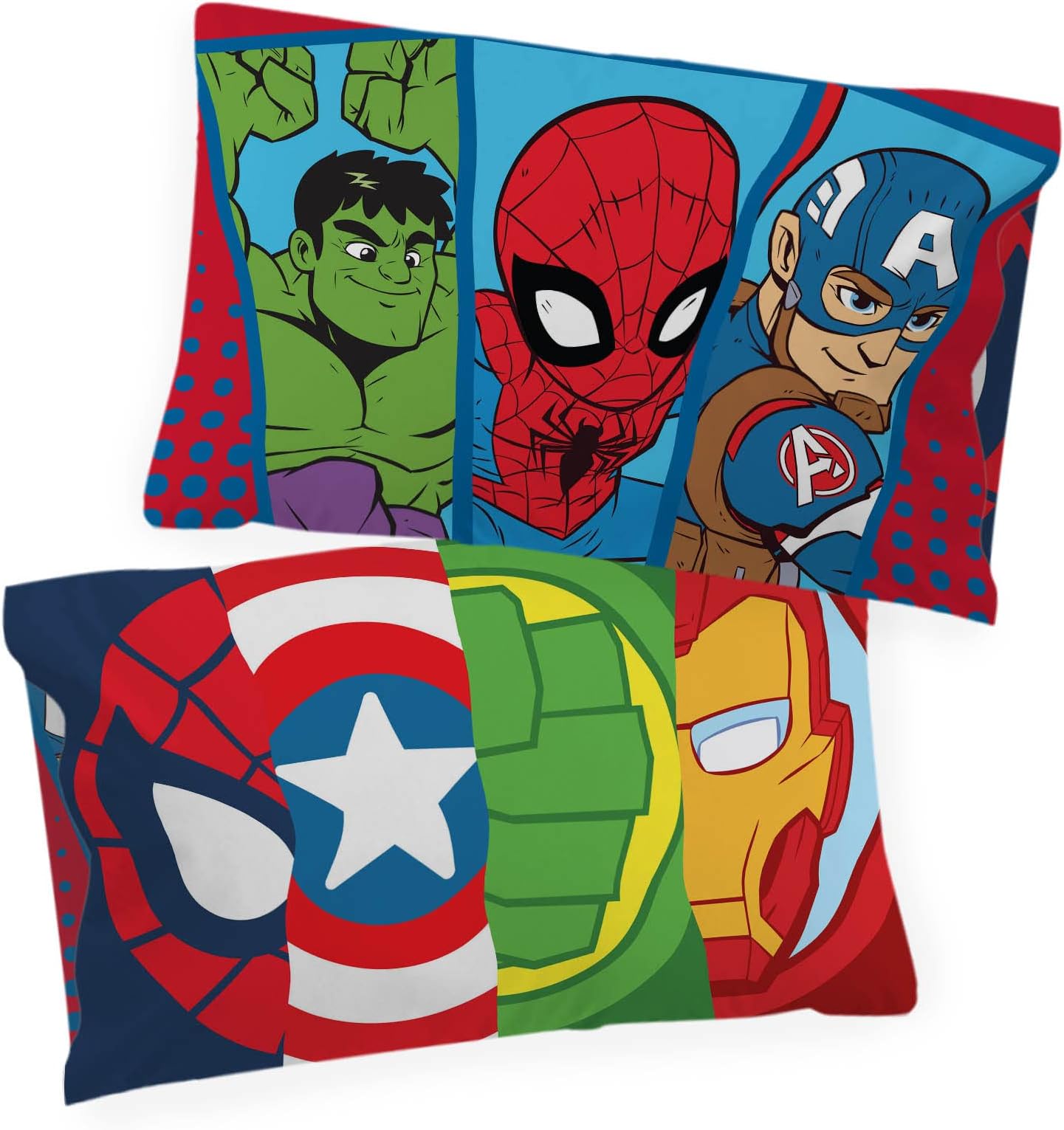 Jay Franco Marvel Super Hero Adventures Double Team 2 Pack Pillowcase - Double-Sided Kids Super Soft Bedding Features Captain America, Hulk, Iron Man, & Spiderman
