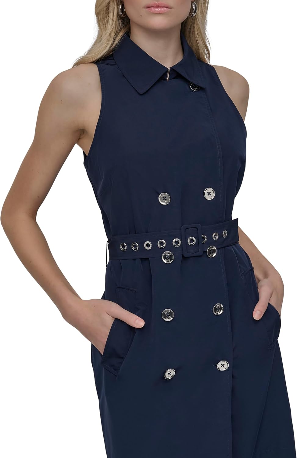 DKNY Women's Sleeveless Collared Neck Dress with Removable Belt with Grommets - Image 6