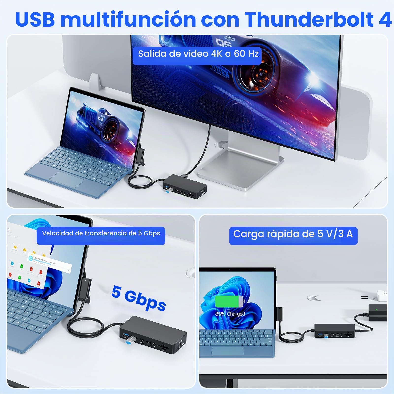 Surface Dock 2, Concentrador Surface 12-en-1,4K HDMI+DP+RJ45, Incluye Adaptador de Corriente 120W,Compatible Surface Pro 11/10/9/8/X/7+/7, Laptop 7/6/5/4/3, Laptop Studio 2/1, Go 4/3/2/1