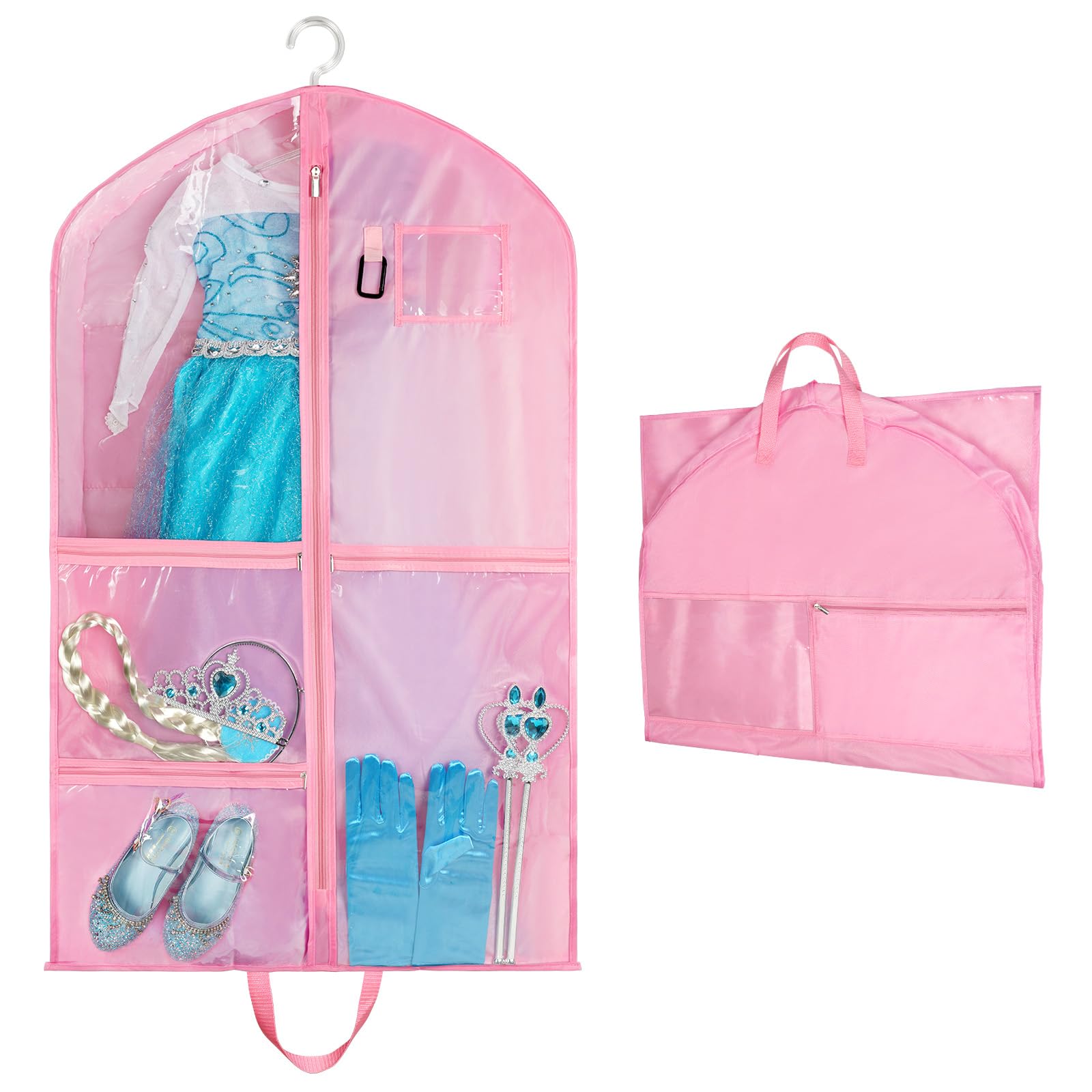 OSDUE Kinder-Kleidungstasche, Faltbare Kinder Kleidersack mit 5 Taschen Kurz Kleidungs Hängeabdeckung für einfache Organisation für Tänzer Aufführungen Schönheitswettbewerbe Reisen,Reisen