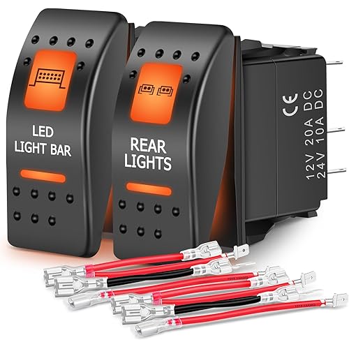 Nilight 2 Pack UTV Rear Lights Switch Led Light Bar Switch On Off 5 PIN SPST Switches with Orange Backlit 12V 24V Toggle Switches with Jumper Wires Set for ATVs UTVs Cars Trucks RVs